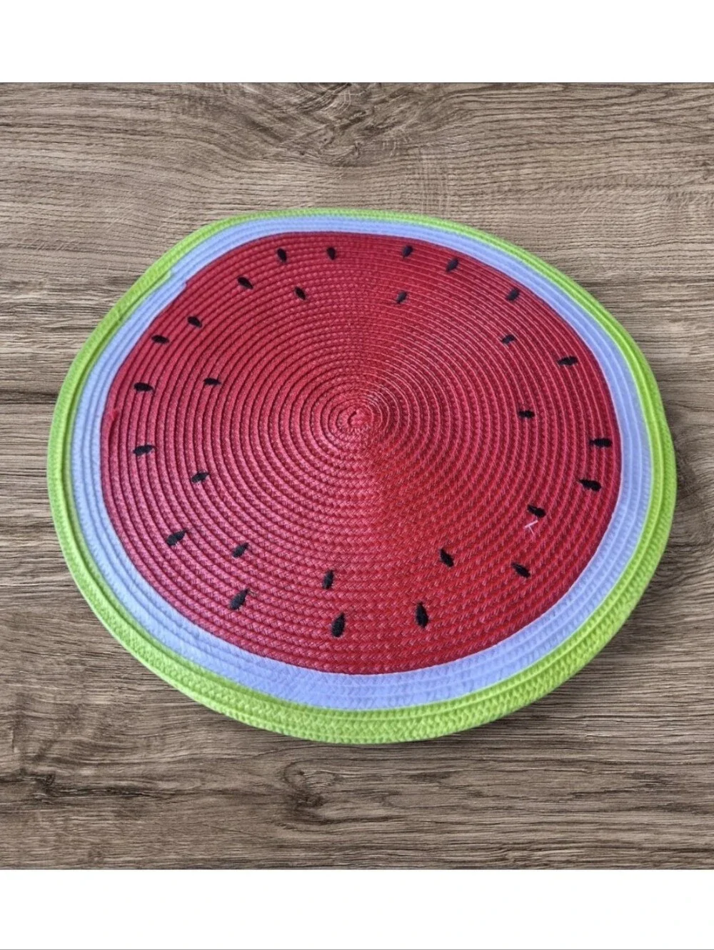 Watermelon Round Placemats - Set of 2 Bright Red & Green Straw Mats